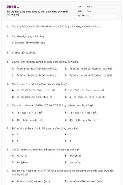 Bài tập Tìm đẳng thức đúng từ một đẳng thức cho trước (có lời giải)