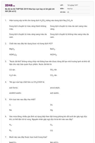 Bộ đề ôn thi THPTQG 2019 Hóa học cực hay có lời giải chi tiết (Đề số 6)