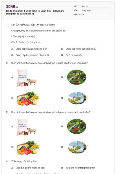 Bộ đề thi giữa kì 1 Công nghệ 10 Cánh diều - Công nghệ trồng trọt có đáp án (Đề 1)