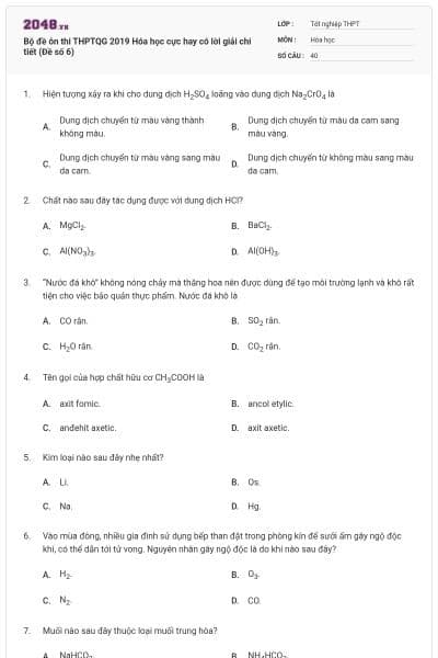 Bộ đề ôn thi THPTQG 2019 Hóa học cực hay có lời giải chi tiết (Đề số 6)