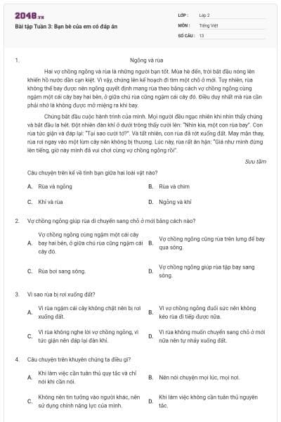 Bài tập Tuần 3: Bạn bè của em có đáp án