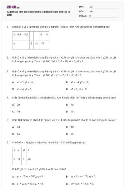 12 Bài tập Tìm các đại lượng tỉ lệ nghịch chưa biết (có lời giải)
