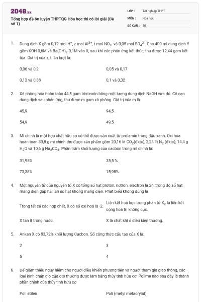 Tổng hợp đề ôn luyện THPTQG Hóa học thi có lời giải (Đề số 1)