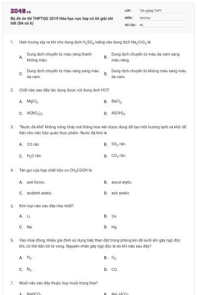 Bộ đề ôn thi THPTQG 2019 Hóa học cực hay có lời giải chi tiết (Đề số 6)