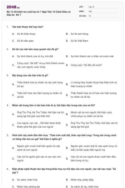 Bộ 12 đề kiểm tra cuối học kì 1 Ngữ Văn 10 Cánh Diều có đáp án- Đề 7