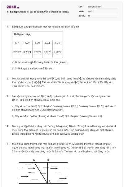11 bài tập Chủ đề 1: Sai số và chuyển động cơ có lời giải