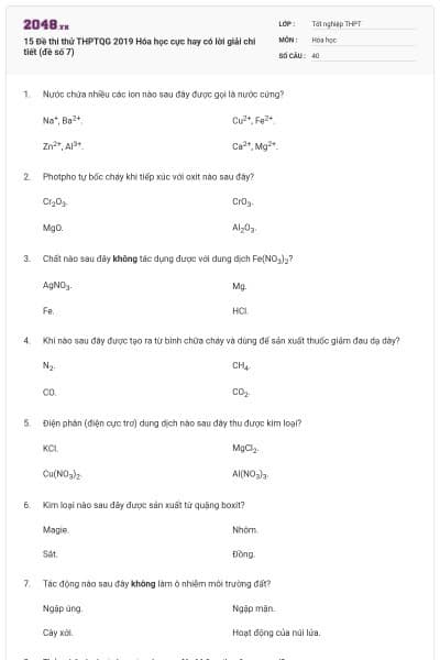 15 Đề thi thử THPTQG 2019 Hóa học cực hay có lời giải chi tiết (đề số 7)