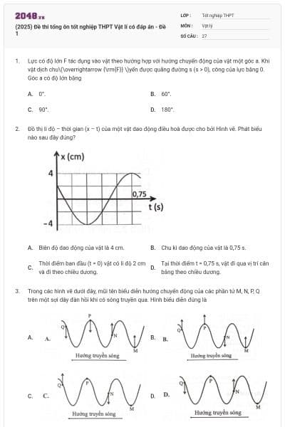 (2025) Đề thi tổng ôn tốt nghiệp THPT Vật lí có đáp án - Đề 1
