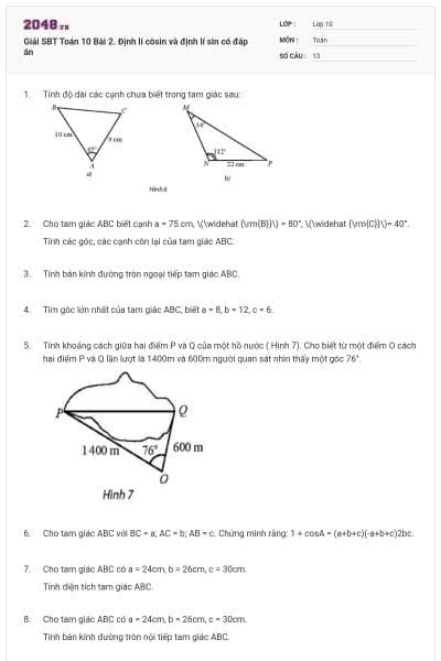 Giải SBT Toán 10 Bài 2. Định lí côsin và định lí sin có đáp án