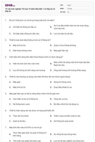 15 câu trắc nghiệm Tin học 9 Cánh diều Bài 1 có đáp án có đáp án