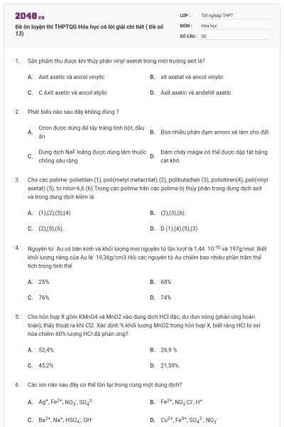 Đề ôn luyện thi THPTQG Hóa học có lời giải chi tiết ( Đề số 13)