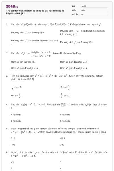 176 Bài trắc nghiệm Hàm số từ đề thi Đại học cực hay có lời giải chi tiết (P2)