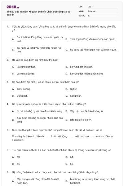 10 câu trắc nghiệm Kì quan đê biển Chân trời sáng tạo có đáp án