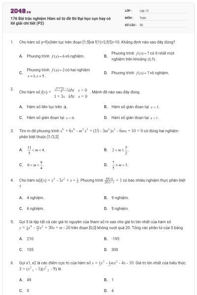 176 Bài trắc nghiệm Hàm số từ đề thi Đại học cực hay có lời giải chi tiết (P2)