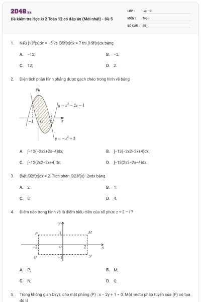 Đề kiểm tra Học kì 2 Toán 12 có đáp án (Mới nhất) - Đề 5