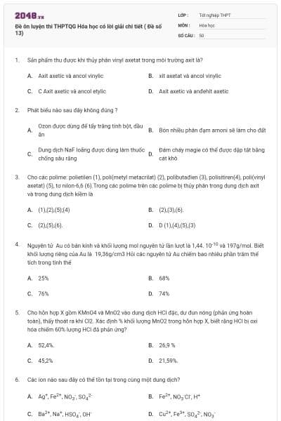 Đề ôn luyện thi THPTQG Hóa học có lời giải chi tiết ( Đề số 13)