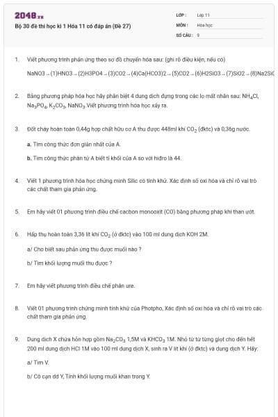 Bộ 30 đề thi học kì 1 Hóa 11 có đáp án (Đề 27)