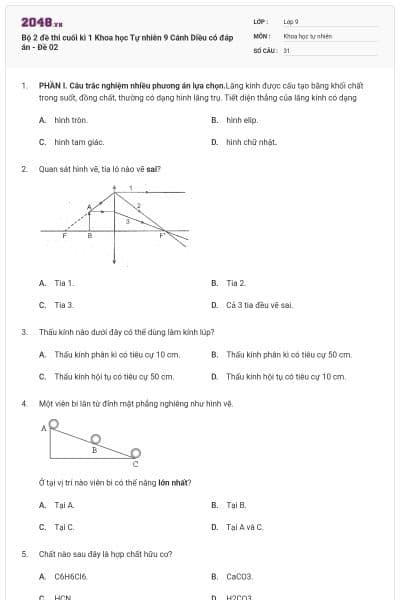 Bộ 2 đề thi cuối kì 1 Khoa học Tự nhiên 9 Cánh Diều có đáp án - Đề 02