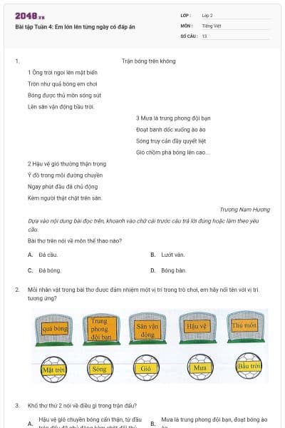 Bài tập Tuần 4: Em lớn lên từng ngày có đáp án