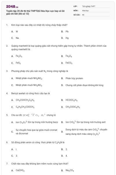 Tuyển tập 20 đề thi thử THPTQG Hóa Học cực hay có lời giải chi tiết (Đề số 13)