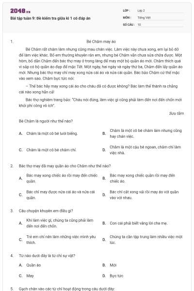 Bài tập tuần 9: Đề kiểm tra giữa kì 1 có đáp án