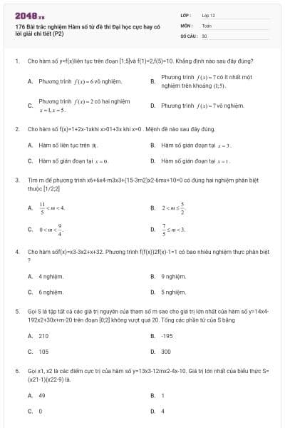 176 Bài trắc nghiệm Hàm số từ đề thi Đại học cực hay có lời giải chi tiết (P2)