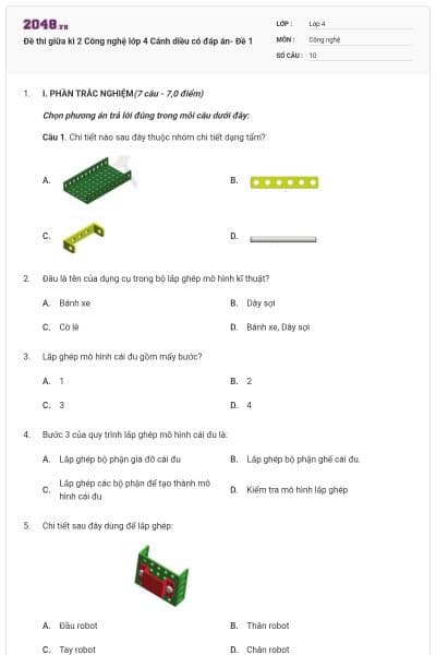 Đề thi giữa kì 2 Công nghệ lớp 4 Cánh diều có đáp án- Đề 1