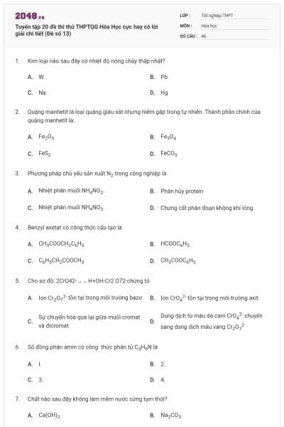 Tuyển tập 20 đề thi thử THPTQG Hóa Học cực hay có lời giải chi tiết (Đề số 13)