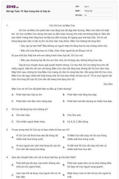 Bài tập Tuần 19: Bạn trong nhà có đáp án