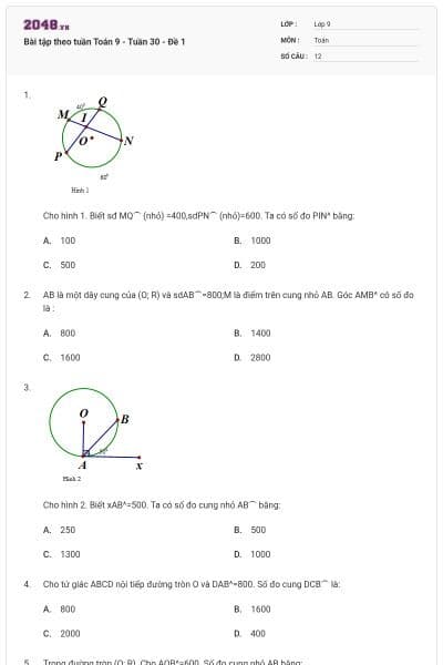 Bài tập theo tuần Toán 9 - Tuần 30 - Đề 1