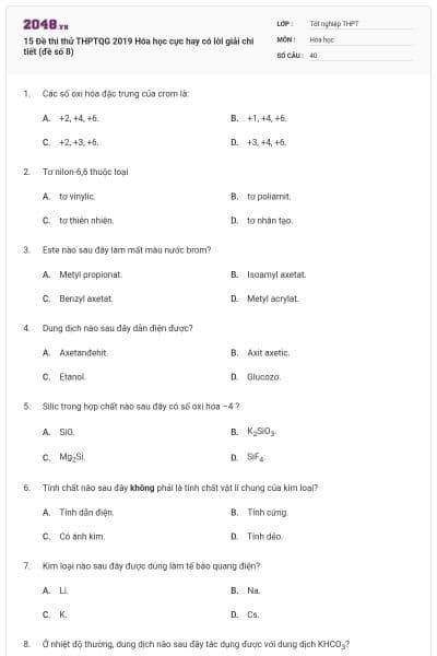 15 Đề thi thử THPTQG 2019 Hóa học cực hay có lời giải chi tiết (đề số 8)