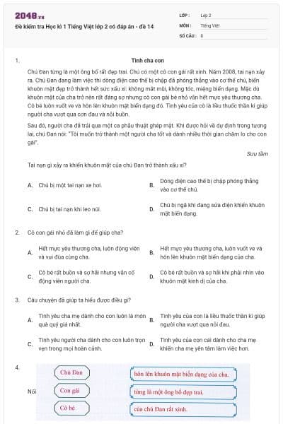 Đề kiểm tra Học kì 1 Tiếng Việt lớp 2 có đáp án - đề 14