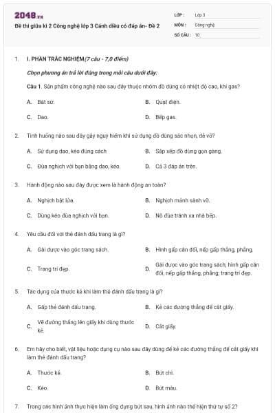 Đề thi giữa kì 2 Công nghệ lớp 3 Cánh diều có đáp án- Đề 2