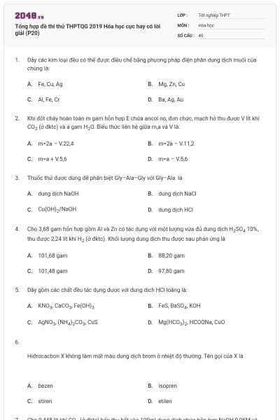 Tổng hợp đề thi thử THPTQG 2019 Hóa học cực hay có lời giải (P20)