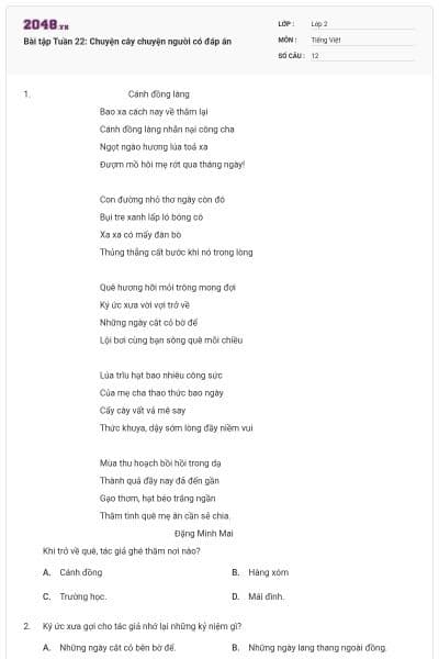 Bài tập Tuần 22: Chuyện cây chuyện người có đáp án
