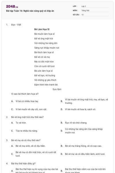 Bài tập Tuần 16: Nghề nào cũng quý có đáp án