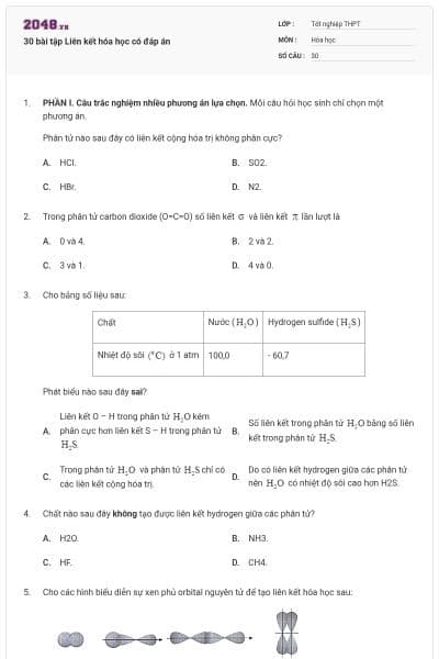 30 bài tập Liên kết hóa học có đáp án