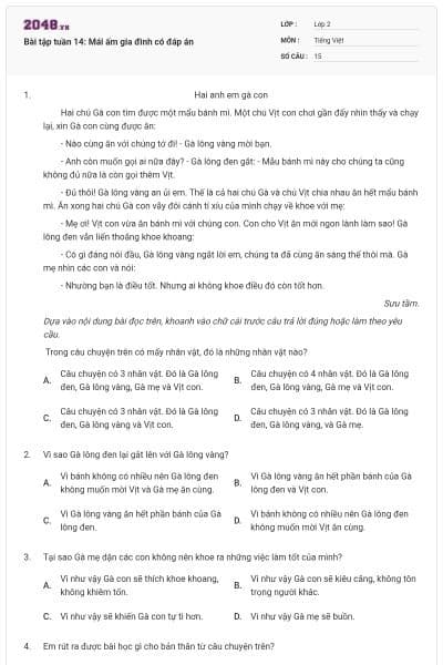 Bài tập tuần 14: Mái ấm gia đình có đáp án