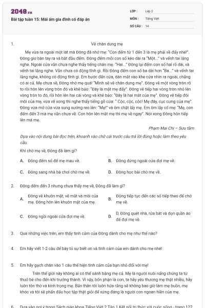 Bài tập tuần 15: Mái ấm gia đình có đáp án