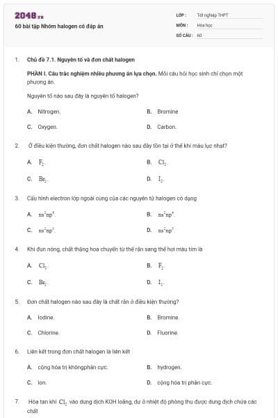 60 bài tập Nhóm halogen có đáp án