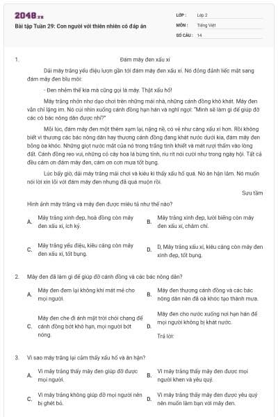 Bài tập Tuần 29: Con người với thiên nhiên có đáp án