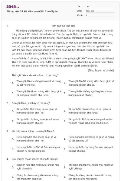 Bài tập tuần 18: Đề kiểm tra cuối kì 1 có đáp án