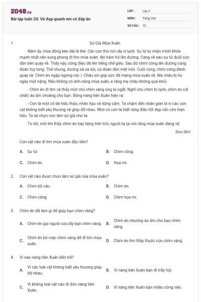 Bài tập tuấn 20: Vẻ đẹp quanh em có đáp án