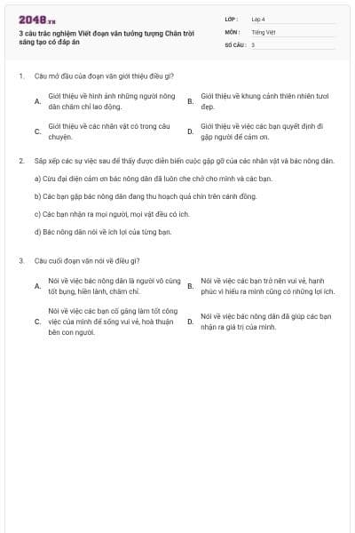 3 câu trắc nghiệm Viết đoạn văn tưởng tượng Chân trời sáng tạo có đáp án
