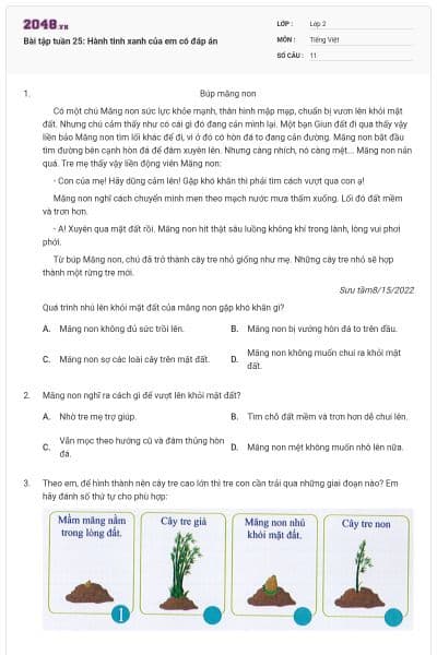 Bài tập tuần 25: Hành tinh xanh của em có đáp án