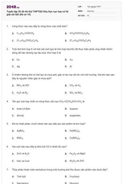 Tuyển tập 20 đề thi thử THPTQG Hóa Học cực hay có lời giải chi tiết (Đề số 19)