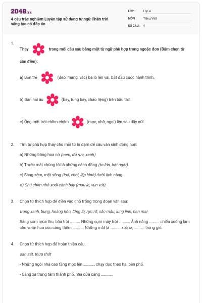 4 câu trắc nghiệm Luyện tập sử dụng từ ngữ Chân trời sáng tạo có đáp án
