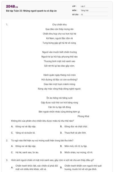 Bài tập Tuần 33: Những người quanh ta có đáp án