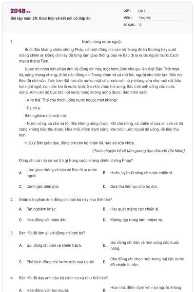 Bài tập tuần 28: Giao tiếp và kết nối có đáp án