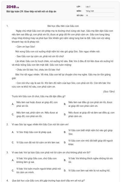 Bài tập tuần 29: Giao tiếp và kết nối có đáp án